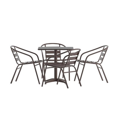 Emma And Oliver 27.5'' Square Aluminum Indoor-Outdoor Table Set With 4 Slat Back Chairs - Image 12