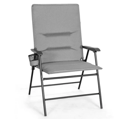 Costway Patio Padded Folding Portable Chair Camping Dining Outdoor Beach Chair GreyBrown - Image 10