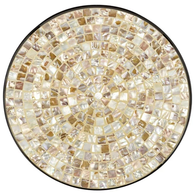 Teal Island Designs Modern Black Round Outdoor Accent Side Table 14" Wide Natural Mosaic Tabletop For Front Porch Patio Home House - Image 3