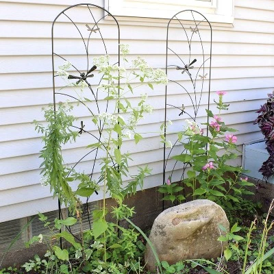 Sunnydaze Decorative Steel Metal Dragonfly Delight Design Garden Trellis - 55.75" H - Black - 2-Pack