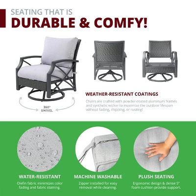 Kinger Home Ethan 5-Piece Rattan Wicker Propane Fire Pit Set With An Aluminum Frame - Image 7