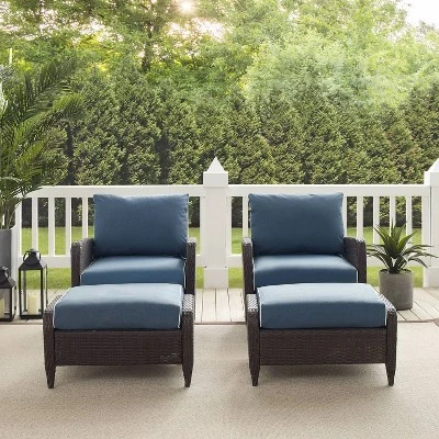 Kiawah 4pc Outdoor Wicker Conversation Set With 2 Arm Chairs & 2 Ottomans Blue - Crosley - Image 5