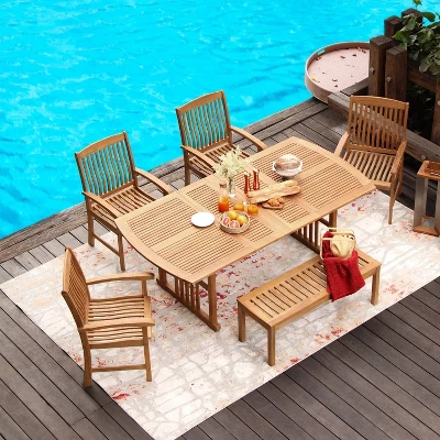 Auburn Outdoor Teak Wood Extendable Rectangle Dining Table - Cambridge Casual