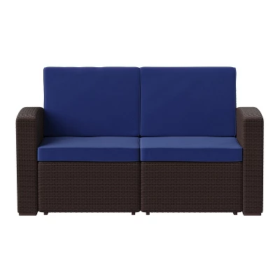 Emma And Oliver Faux Rattan Loveseat With All-Weather Cushions - Image 8