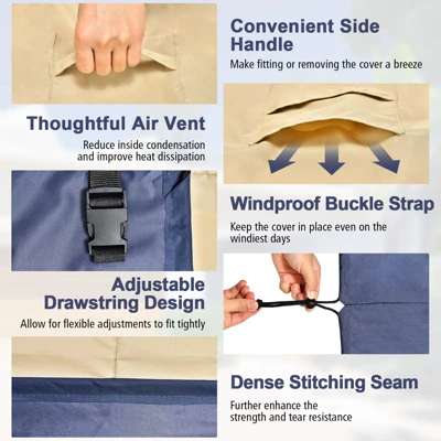 Costway Patio 60''x43'' 2-Seater Bench Loveseat Deep Sofa Cover Waterproof Handle Air Vent - Image 5