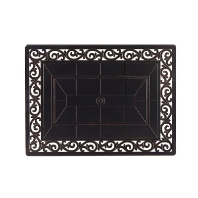 5pc Outdoor Dining Set With 48" Rectangle Fire Table & Deep Seating Swivel Rocking Chairs, Wind Blocker Lid & Covers - Oakland Living - Image 4