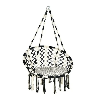 Costway Hanging Hammock Chair With Cushion Macrame Swing Cotton Rope Indoor Outdoor - Image 9