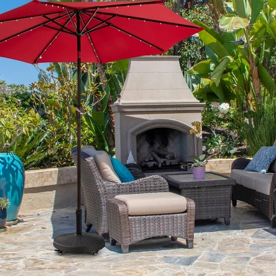 Costway 50 Lbs Round Resin Patio Umbrella Base Stand Holder W/ Lockable Wheels - Image 2