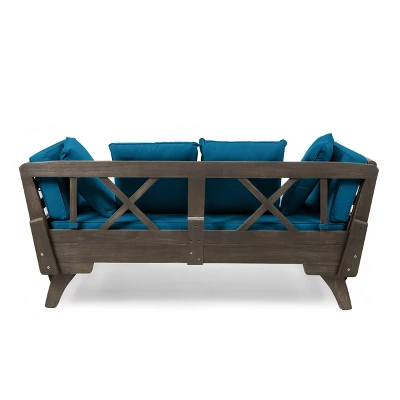 Ottavio Outdoor Acacia Wood Expandable Daybed With Cushions - Dark Teal/Gray - Christopher Knight Home - Image 6