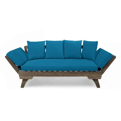 Ottavio Outdoor Acacia Wood Expandable Daybed With Cushions - Dark Teal/Gray - Christopher Knight Home - Image 3