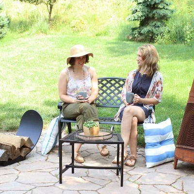 Sunnydaze Decor Sunnydaze 2-Person Checkered Design Cast Aluminum Outdoor Patio Bench, Black - Image 6