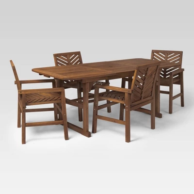 5pc Slatted Extendable Acacia Wood Patio Dining Set - Saracina Home - Image 10