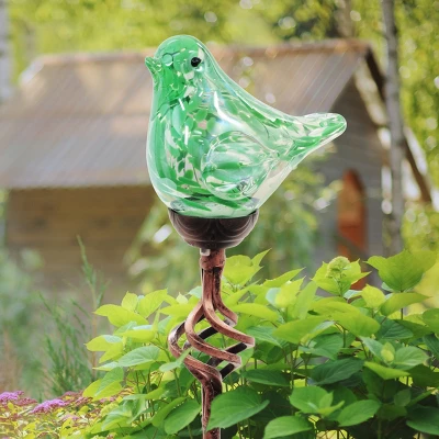 31" Resin Solar Pearlized Glass Bird Finial Garden Stake Green - Exhart - Image 2
