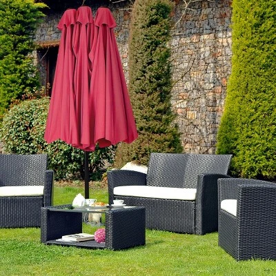 Tangkula 15 Ft Outdoor Patio Umbrella Double-Sided Shade Offset Wine Red - Image 2