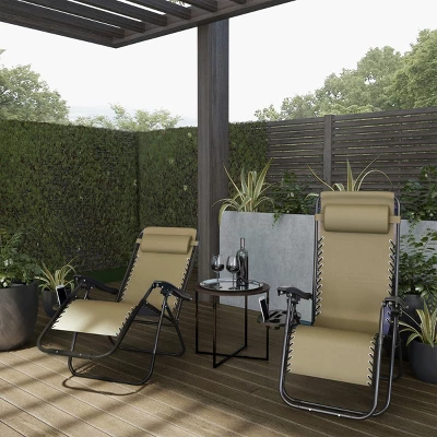 Lavish Home Zero Gravity Chairs Folding Recliners, Set Of 2, Beige - Image 5