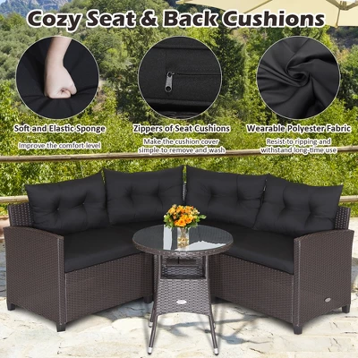 Costway 4PCS Patio Rattan Furniture Set Cushioned Sofa Glass Table Garden - Image 4