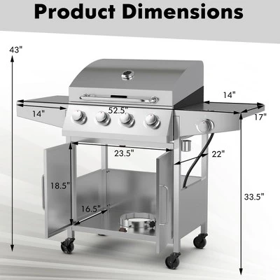 Costway 5-Burner Propane Gas BBQ Grill WithSide Burner,Thermometer,Prep Table 50000 BTU - Image 2
