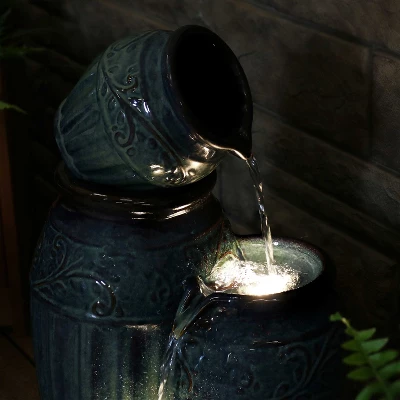 Sunnydaze Decor Sunnydaze 27"H Electric Ceramic Dark Turquoise Tour De Vase Outdoor Water Fountain With LED Lights - Image 9