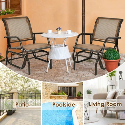 Costway 2PCS Patio Swing Glider Chair Single Rocking Chair Yard Outdoor Brown - Image 4