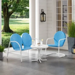 Griffith 3pc Outdoor Conversation Set With Loveseat, Arm Chair & Accent Table - Sky Blue - Crosley
