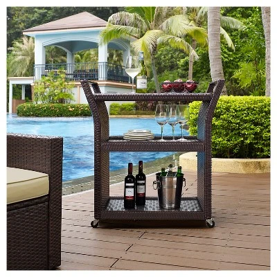 Crosley Palm Harbor Outdoor Wicker Bar Cart - Image 3