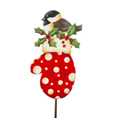 Round Top Collection Elegant Mittens - 2 Yard Stake 29.5 Inches - Christmas Birds Yard Stakes - C21046 - Metal - Multicolored