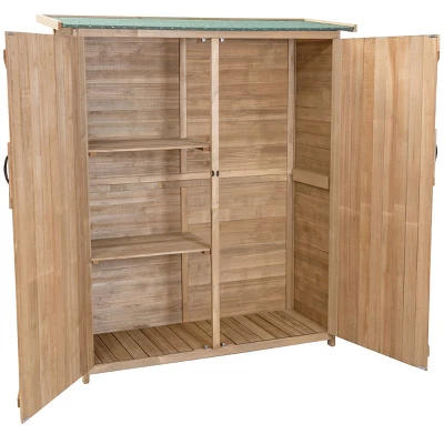Costway Garden Outdoor Wooden Storage Shed Cabinet Double Doors Fir Wood Lockers - Image 2