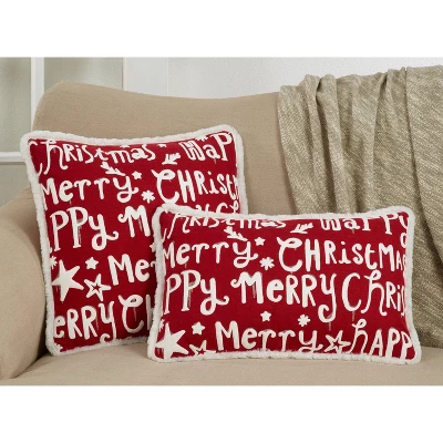 13"x20" Oversize 'Merry Happy Christmas' Poly Filled Lumbar Throw Pillow Red - Saro Lifestyle - Image 2