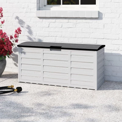 Barton 63 Gallons Patio Storage Box Container Pools Deck Box Build-in Wheel, Gray