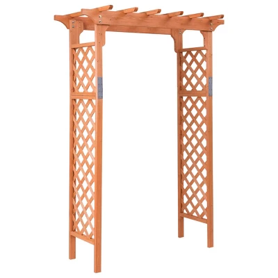 Costway Arbor Over 7FT High Wooden Garden Arch Trellis Pergola Outdoor Patio Plant - Image 4