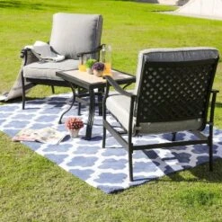 3pc Bistro Steel Patio Dining Set With Arm Chairs - Gray - Lokatse