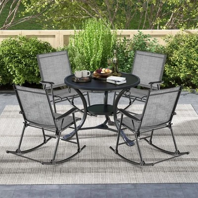 Costway 2pcs Patio Folding Rocking Chair Heavy-Duty Metal Frame Rockers Outdoor - Image 4
