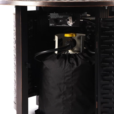 5pc Outdoor Dining Set With 34" Aluminum Round Basket Weave Design Fire Table, Deep Seating Swivel Rocking Chairs & Covers - Oakland Living - Image 9