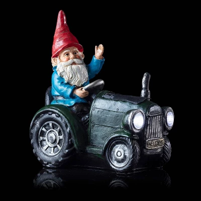 10" Polyresin Solar Tractor Riding Gnome With LED Lights Green - Alpine Corporation - Image 5