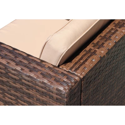 4pc Wicker Patio Sectional Seating Set With Cushions - Natural - GODEER - Image 3