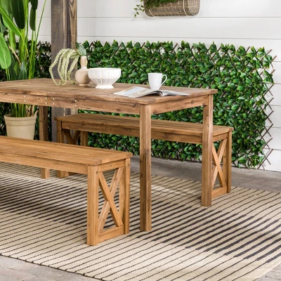 3pc Acacia Wood X Design Outdoor Patio Dining Set - Brown - Saracina Home - Image 6