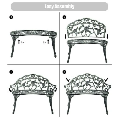 Costway Patio Garden Bench Chair Style Porch Cast Aluminum Outdoor Rose Antique Green - Image 7