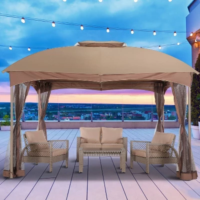 10' X 10' Outdoor Garden Gazebo With Skirts Tent Canopy Beige - Captiva Designs