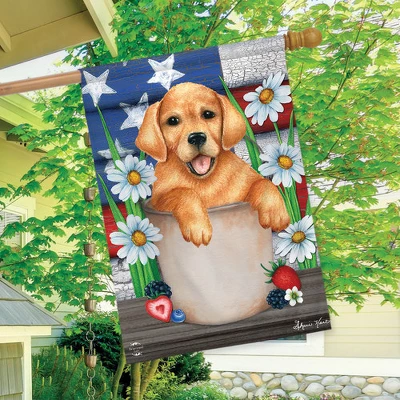 American Lab Patriotic House Flag Dog Puppy USA 28" X 40" Briarwood Lane - Image 2