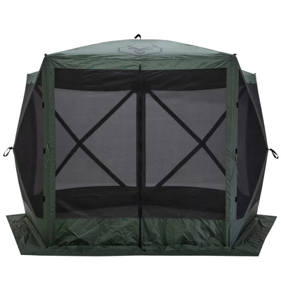 Gazelle GG500GR 4 Person 5 Sided Outdoor Portable Pop Up Water And UV Resistant Gazebo Screened Tent With Carry Bag And Stakes, Alpine Green