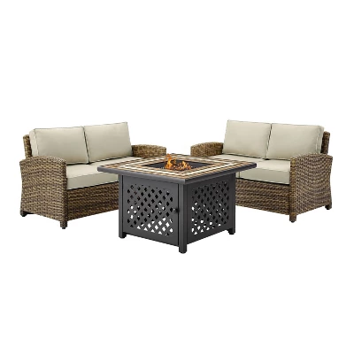 Crosley 3pc Bradenton Steel Outdoor Patio Fire Pit Furniture Set With Two Loveseats Tan/Brown - Image 7