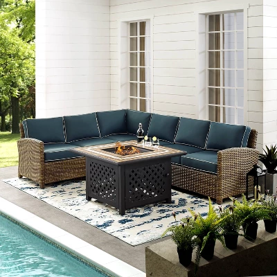 Bradenton 5pc Outdoor Wicker Sectional Set With Fire Table - Crosley - Image 3