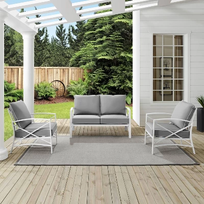 3pc Kaplan Outdoor Steel Conversation Set Gray/White - Crosley - Image 2