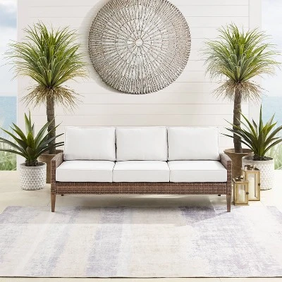 Capella Outdoor Wicker Sofa - Cream/Brown - Crosley - Image 2