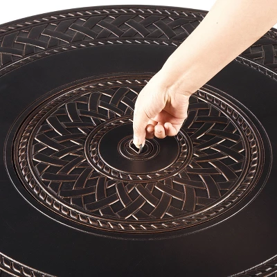 5pc Outdoor Dining Set With 34" Aluminum Round Weave Design Fire Table, Deep Seating Swivel Rocking Chairs & Covers - Oakland Living - Image 6