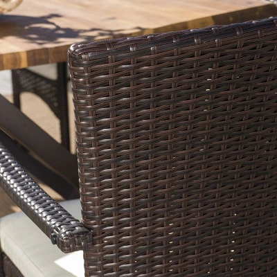 Brandywine 6pc Acacia Wood/Wicker Patio Dining Set - Brown/Cream - Christopher Knight Home - Image 3