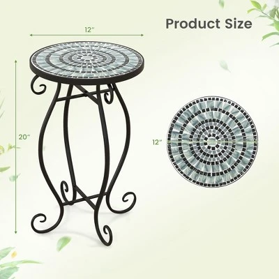 Costway Mosaic Outdoor Round End Table With Weather Resistant Ceramic Tile Tabletop - Image 2