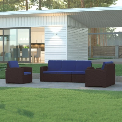 Emma And Oliver Faux Rattan Loveseat With All-Weather Cushions - Image 3