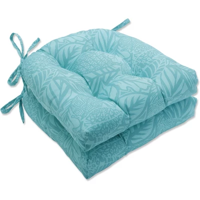 Set Of 2 Outdoor/Indoor Reversible Chair Pads Blue - Pillow Perfect - Image 6