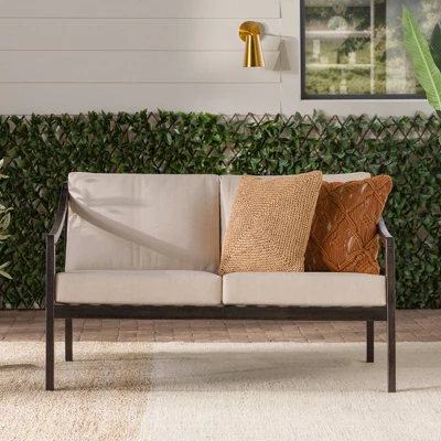 Saracina Home Mid-Century Modern Slatted Acacia Outdoor Bench With Cushions - Image 2
